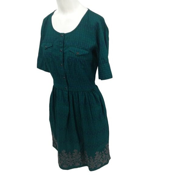 Stetson Embroidered Pearl Snap Short Sleeve A Line Dress Size XS Cotton Blue - Picture 10 of 16